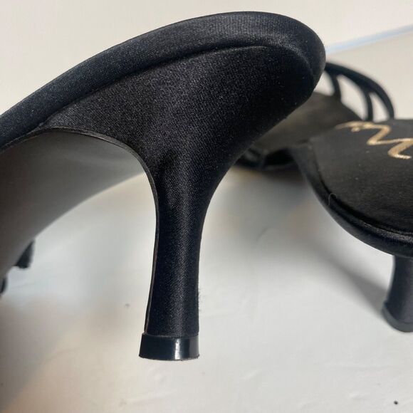 Nina Black Glitter Strap Heels Sandals Size 10 M Satin Kitten Heel 2.5” Dressy - Picture 7 of 9